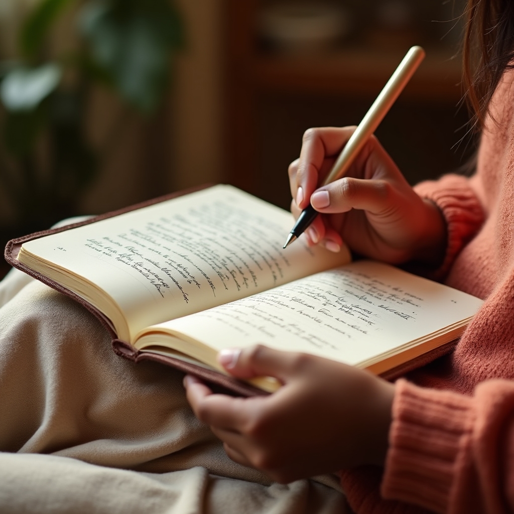 Aufgeschlagenes Reflexionsjournal mit handschriftlichen Notizen zu Tagesabläufen